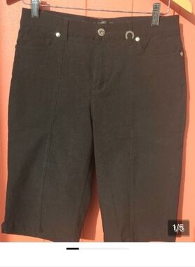 Simon Chang Black Dress Shorts with Branded Button